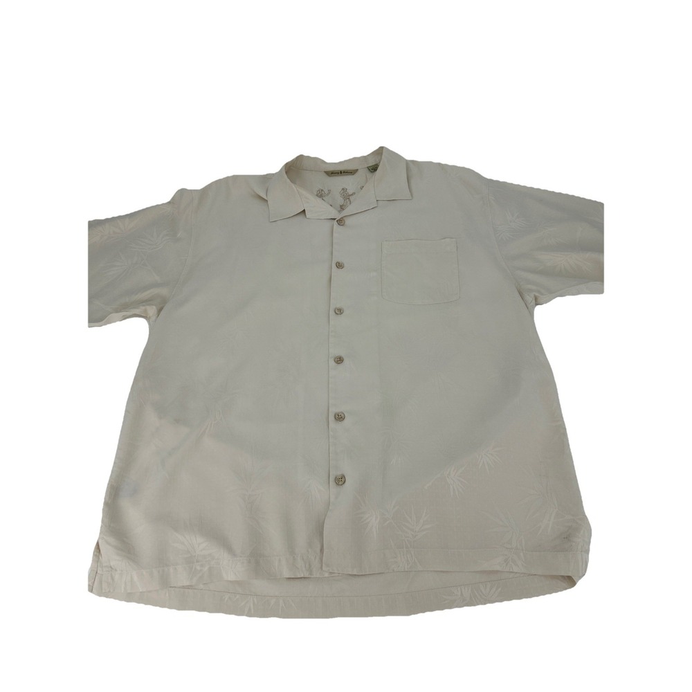 Tommy Bahama Mens XL Silk Short Sleeve Shirt Cream Bamboo Jacquard - Picture 3 of 9